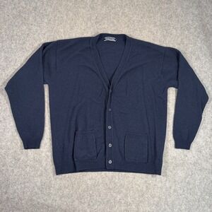 WoolOvers Navy Blue Wool Long Sleeve Button‎ Down Cardigan Sweater Men's Size XL